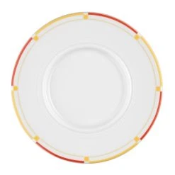 Esmeyer 6 X Seltmann Untertasse 1 15,5 Cm, Form: Vitalis, Dekor: 34290 Dunkelgelb-rot