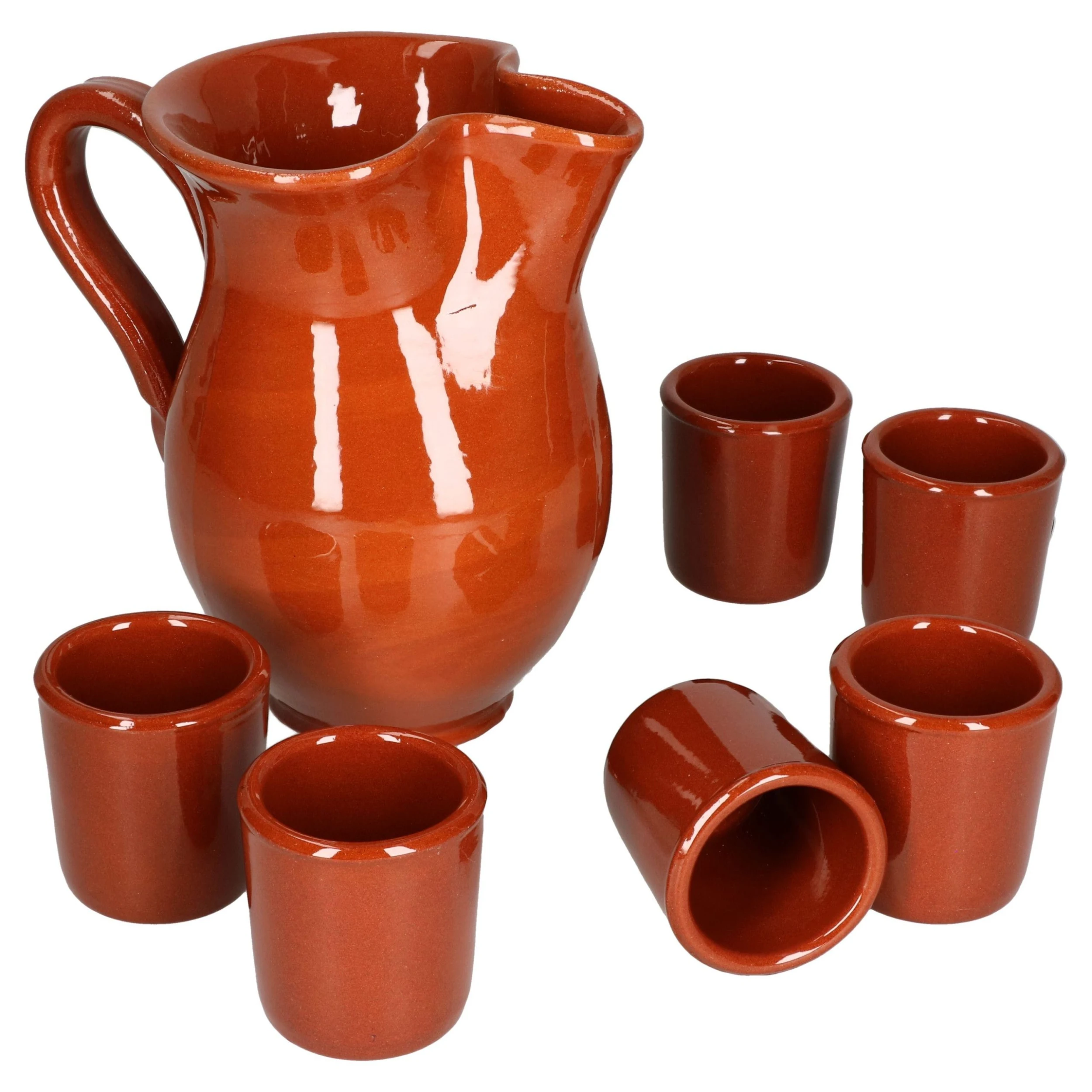 Null 7tlg. Tongeschirr Set Tonkrug 0,5L + 6 Tonbecher 50ml Braun Glasiert - 99546 + 6x 12970 3 Null 7tlg. Tongeschirr Set Tonkrug 0,5L + 6 Tonbecher 50ml Braun Glasiert - 99546 + 6x 12970