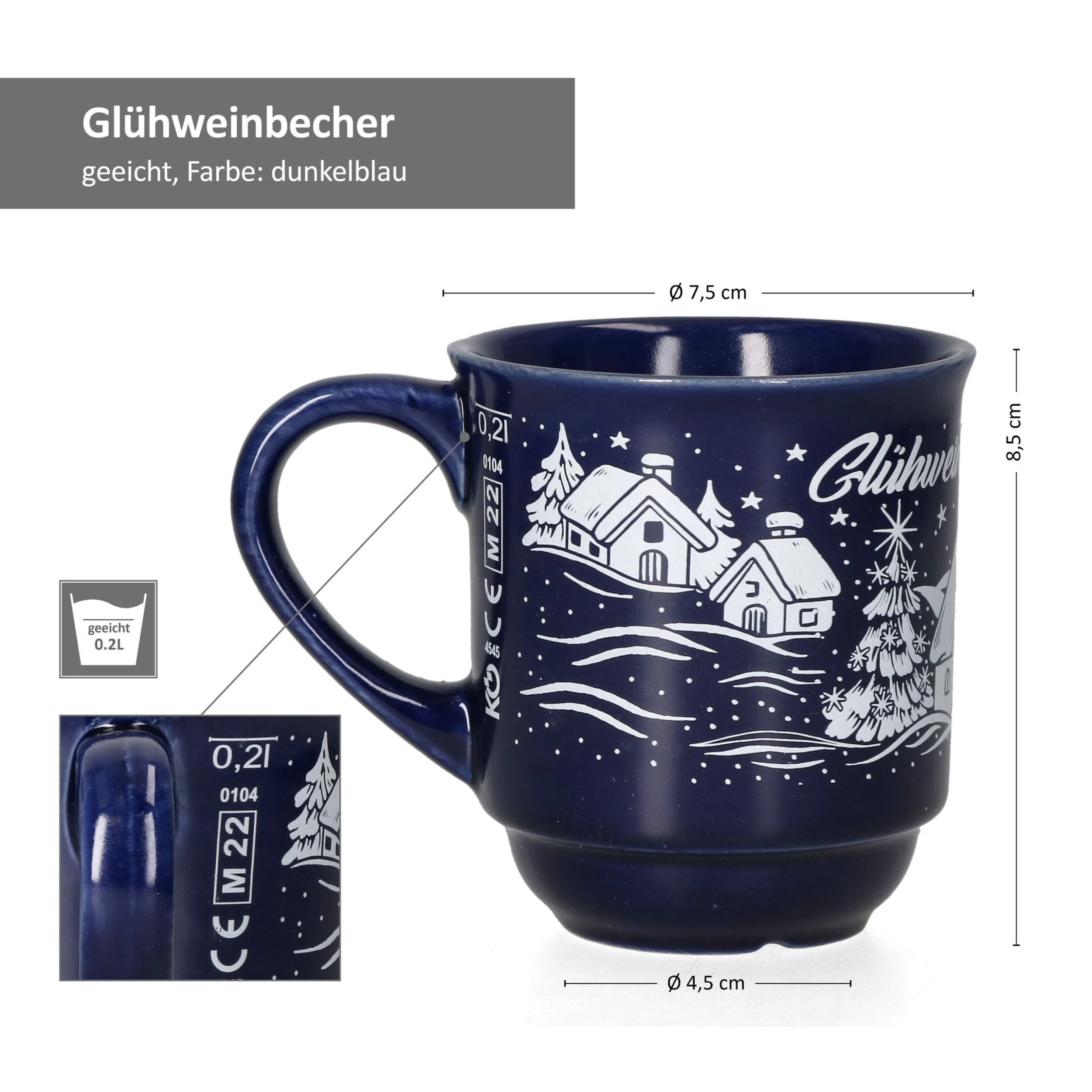 Null 3160110 - 36er Set Glühweinbecher In Dunkelblau Mit Weihnachtslandschaft 0,2L Geeicht 8 Null 3160110 - 36er Set Glühweinbecher In Dunkelblau Mit Weihnachtslandschaft 0,2L Geeicht – Bild 6